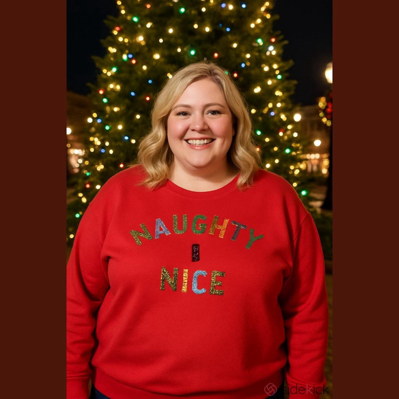 Women's Torrid Naughty & Nice Christmas Sweatshirt Plus 1X Red Multicolor - Picture 1 of 6